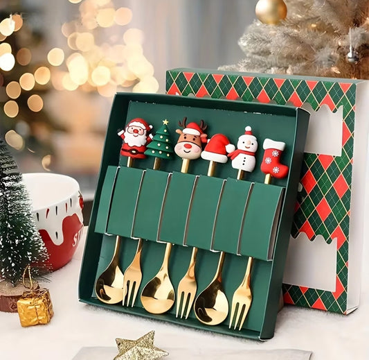 Christmas Fork & Spoon Dessert Set