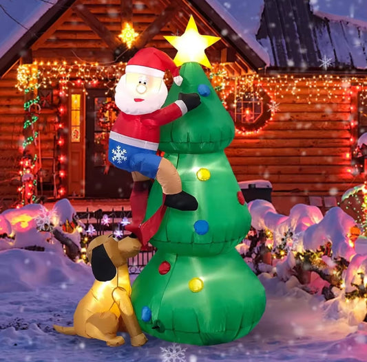 Inflatable Light Up Xmas Tree Santa & Dog